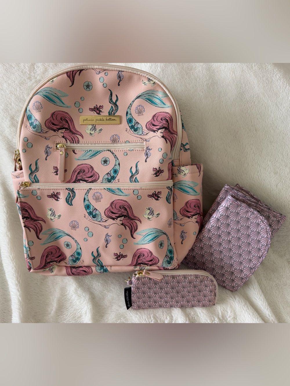 Petunia Pickle Bottom Disney Little Mermaid Ace Backpack Diaper Bag +Accessories